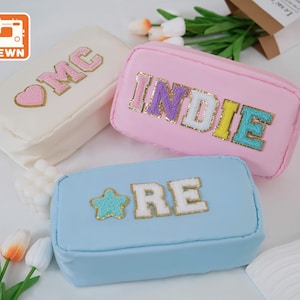 Personalized Chenille Patch Makeup Bag: Custom Nylon Toiletry Pouch