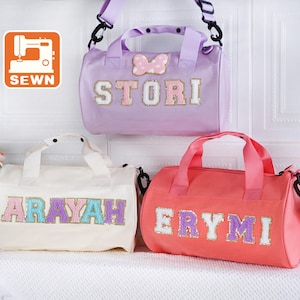 Bolsa de baile personalizada para niñas, bolsa de lona de chenilla con letras para niñas pequeñas, regalo para bailarinas, gimnastas y animadoras. Regalo de Navidad para niñas.