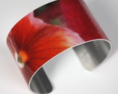 Lover's Valentines Day Gift, Photo Cuff Bracelet, Pink Pansies Photograph, Aluminum Cuff, Art Jewelry, Flower Jewelry, Garden Jewelry