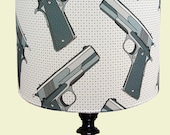 Film Noir Designer Textile Gun Drum Lamp Shade 30cm
