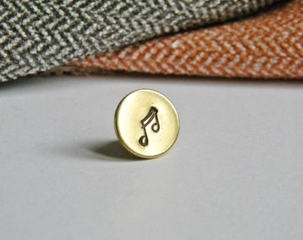 Musical note pin. Minimalist. Brass push pin. Music note pin brooch. Gift for musician, player.  Lapel pin. Music symbol. 12mm. 1/2 inch.