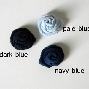 Blue lapel pin. Dark blue lapel flower. Fabric boutonniere. Pale blue buttonhole pin. Made in Italy . Blue wedding accessories. image 2