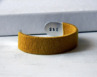 Wool cuff bracelet. 7th anniversary gift. Personalized gift. Wool anniversary. Gift for her. Gift for him. Wool gift for wife.