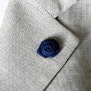 Blue lapel pin. Dark blue lapel flower. Fabric boutonniere. Pale blue buttonhole pin. Made in Italy . Blue wedding accessories. image 5