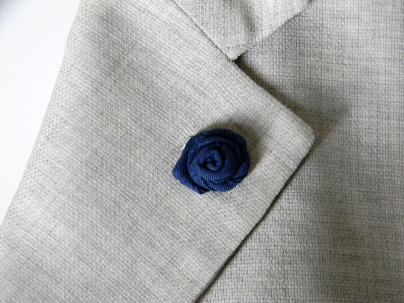 Blue lapel pin. Dark blue lapel flower. Fabric boutonniere. Pale blue buttonhole pin. Made in Italy . Blue wedding accessories. image 5