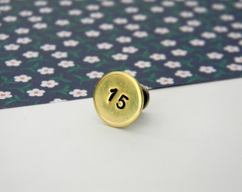 Number lapel pin. Brass. Custom lapel pin. Birthday. Numbers brooch. 12 mm - 1/2 inch. Personalized lapel pin. Lucky number. Custom pin