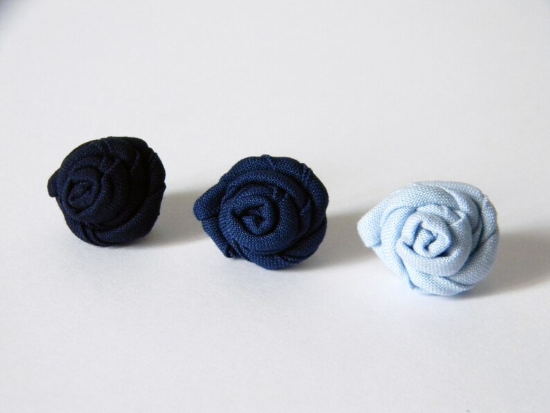 Blue lapel pin. Dark blue lapel flower. Fabric boutonniere. Pale blue buttonhole pin. Made in Italy . Blue wedding accessories. image 1