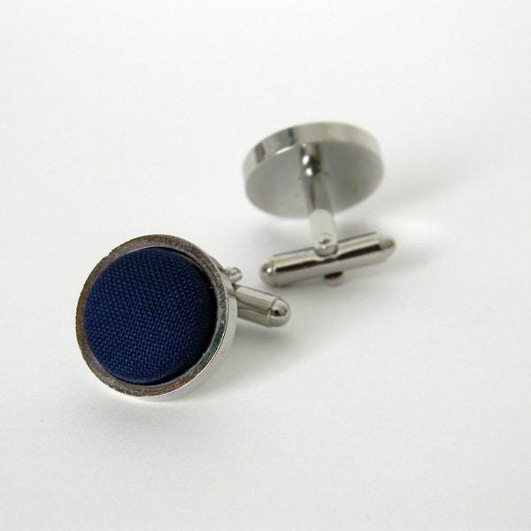 Fabric cufflinks. Solid color. Grooms, groomsmen. Made in Italy. Round cufflinks. Gift for him. Blue and more colors available.