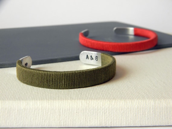 Cotton anniversary gift. Personalized cuff bracelet. 2nd wedding anniversary. For wife, husband, couple.