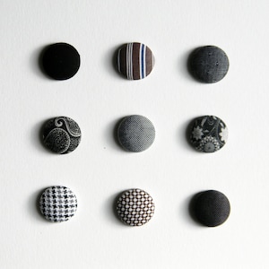 Black lapel pin. Men lapel button. Round pin. Grey, brown. Office wear. Buttonhole pin. Paisley, floral, plaid, solid.