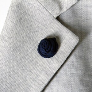Blue lapel pin. Dark blue lapel flower. Fabric boutonniere. Pale blue buttonhole pin. Made in Italy . Blue wedding accessories. image 6