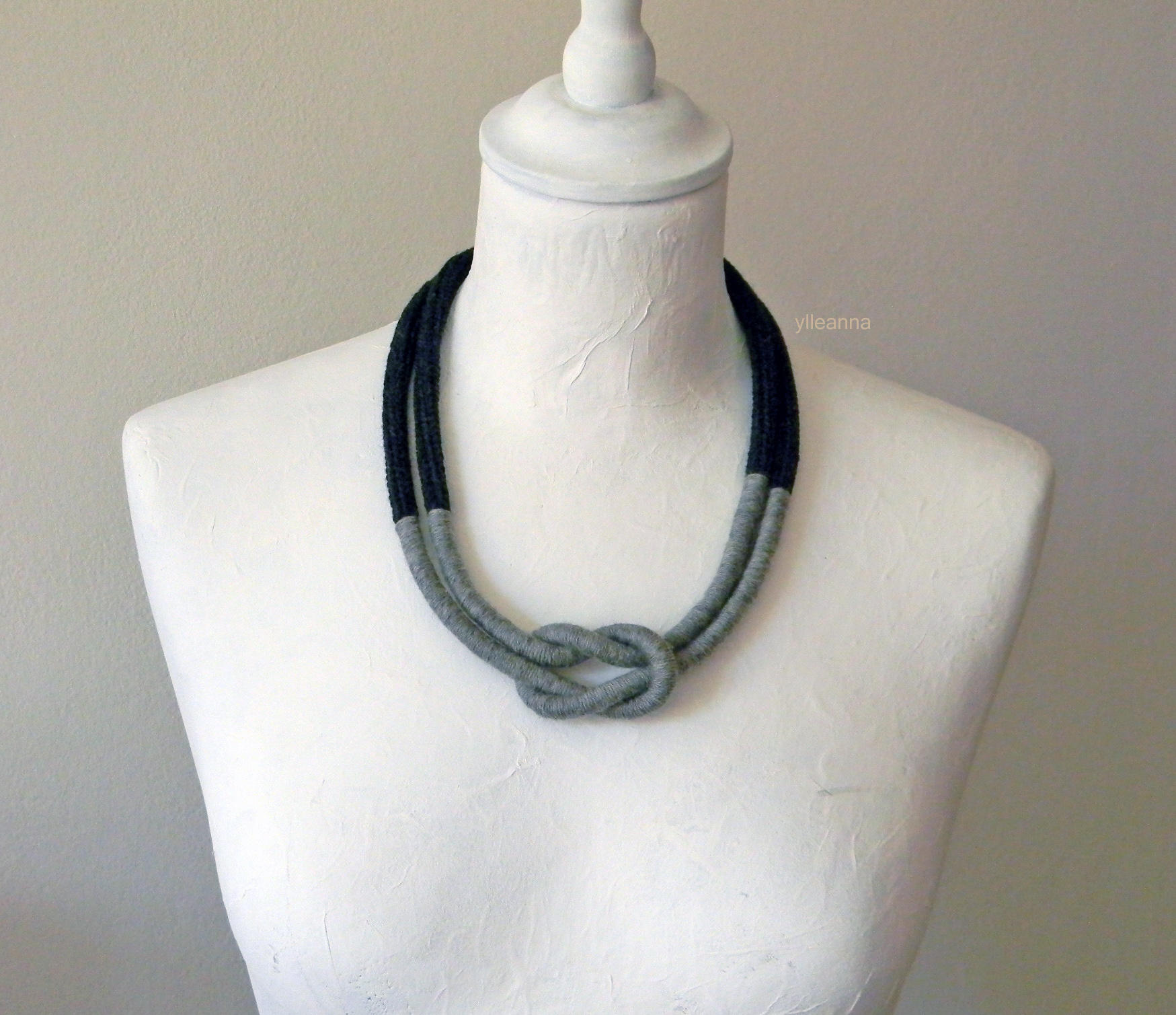 Statement wool necklace. Nautical knot thread necklace. Etsy