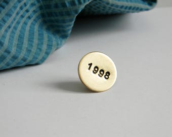 Birth year lapel pin. Lucky number. Birthday party favor. Milestone date.