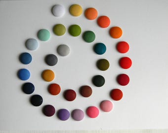 Fabric lapel pin. Solid colors. Round boutonniere. Lapel button. Business style. Office wear.