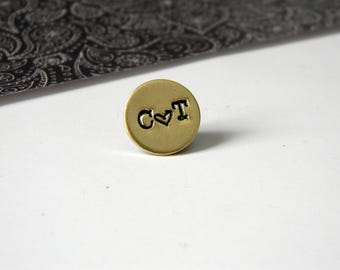 Initials lapel pin. Heart. Custom brass boutonniere. Monogram. Wedding day pin