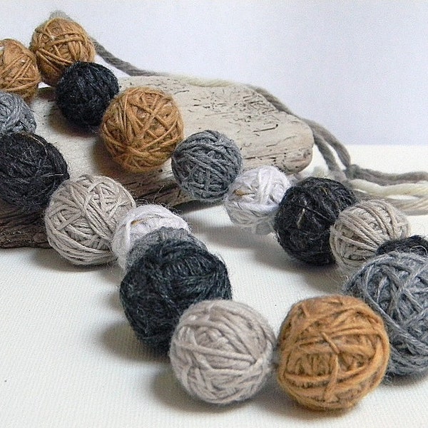 Wool beads necklace - GILDA light grey, taupe, charcoal grey, beige, cinnamon - Ready to ship