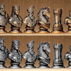 Set di scacchi dei cavalieri medievali, figure in stile Re Artù, pezzi del gioco da tavolo dei crociati, regalo di strategia in resina di lusso, dipinto a mano in oro e argento