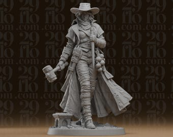 Vampirjäger-Statue – Weibliche gotische Abenteurerin mit Pfahl und Hammer