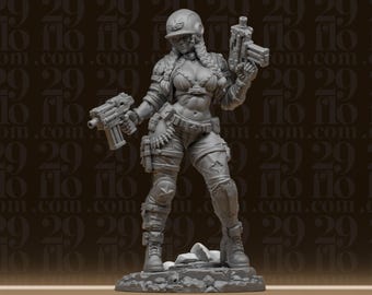 Sci-Fi Female Mercenary Statue - Cyberpunk Soldier Figure - Grimdark Tabletop Miniature - Gun Trooper - 3D Printed Resin Model