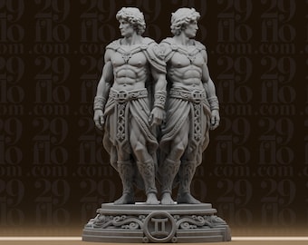 Gemini Zodiac Twins Statue - Muscular Astrology Decor - Classical Mythology Figure - Horoscope Desk Art - 3D Printed Resin