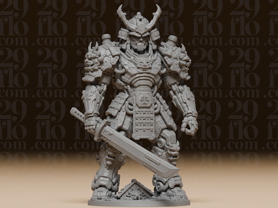 Cyberpunk Samurai Statue - Heavy Mecha Warrior - SciFi Tabletop RPG Figure - Futuristic Robot Armor - 3D Printed Resin Art by 29floDesign