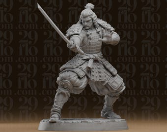 Katana-Duellant-Samurai-Statue – Japanische Schwertkämpfer-Kampfpose – Harzskulptur