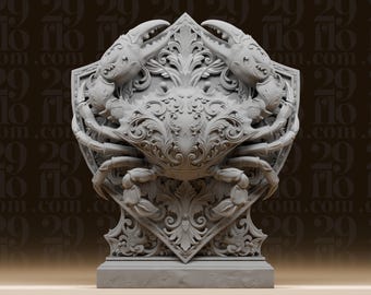 Busto de cangrejo del zodíaco Cáncer - Estatua astrológica ornamentada - Escultura animal intrincada - Arte de escritorio del horóscopo - Figura de resina impresa en 3D