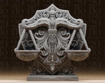 Escultura de la balanza del zodíaco de Libra - Estatua astrológica ornamentada - Figura de equilibrio intrincada - Arte de escritorio con horóscopo - Modelo de resina impreso en 3D