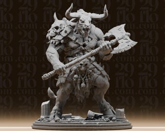 Estatua de Minotauro Feroz - Figura de Monstruo Fantástico - Guerrero Toro Mitológico - Miniatura de Jefe para Juegos de Rol de Mesa - Arte Bárbaro