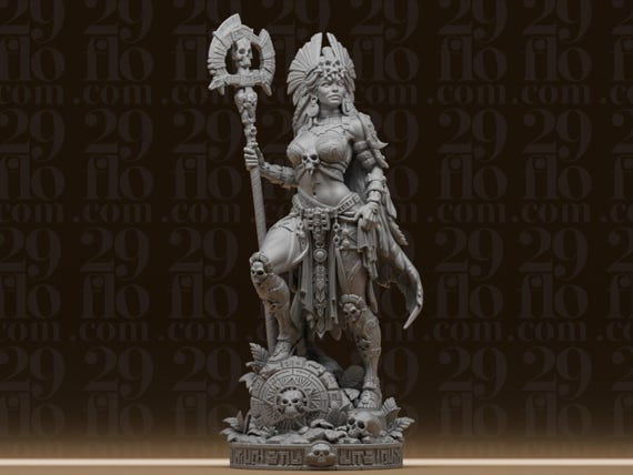 Aztec Priestess Statue - Tribal Shaman Miniature - Mayan Warrior Woman - Tabletop RPG Figure - 3D Printed Resin Art by 29floDesign