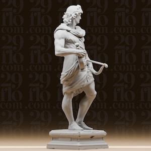 Grekisk gud Apollo-staty - Klassisk mytologifigur - Olympisk gudom med lyra och båge - Historisk skrivbordskonst bild 2