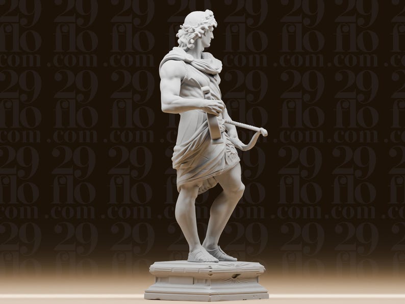 Grekisk gud Apollo-staty - Klassisk mytologifigur - Olympisk gudom med lyra och båge - Historisk skrivbordskonst bild 2
