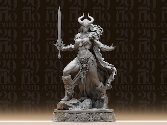 Barbarian Queen Statue - Large Resin Female Warrior Figure - Valkyrie Collectible - DND Tabletop RPG Miniature - Fantasy Gamer Gift
