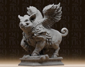 Estatua de cerdo volador acorazado - Figura de animal fantástico alado - Miniatura de montura para juegos de rol de mesa - Escultura decorativa de cerdo