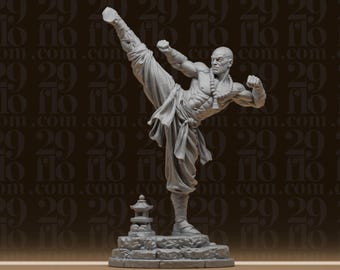 High Kick Monk Statue - Dynamic Martial Arts Warrior - Shaolin Fighter Miniature - RPG Tabletop Figure - 3D Printed Resin Model