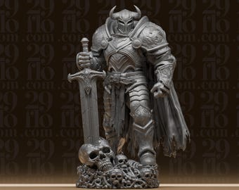 Dark Knight Statue - Grimdark Warrior Miniature - Fantasy Tabletop RPG Figure - Armored Paladin Model - 3D Printed Resin Art