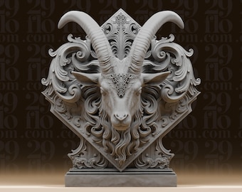 Capricorn Zodiac Goat Bust - Ornate Astrology Statue - Intricate Animal Sculpture - Horoscope Desk Art - 3D Printed Resin Figure