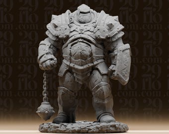 Estatua de Golem de Piedra Acorazado - Monstruo Elemental de Fantasía - Miniatura de Jefe para Juegos de Rol de Mesa - Figura de Construcción Pesada - Arte en Resina