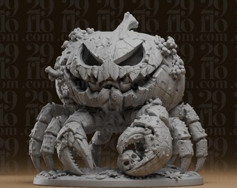 Kürbis-Krabben-Monsterstatue – Halloween-Kreatur mit Schädel und Klauen