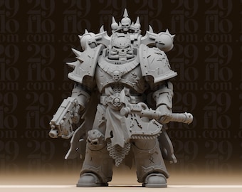 Estatua de guerrero mecha oscuro y sombrío - Miniatura de robot de ciencia ficción - Soldado del Caos con hacha y pistola - Figura para juegos de rol de mesa