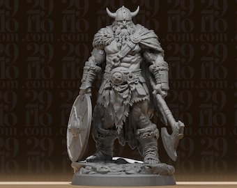 Fierce Viking Warrior Statue - Muscular Norse Barbarian - RPG Tabletop Figure - Fantasy Desk Decor - 3D Printed Resin Model