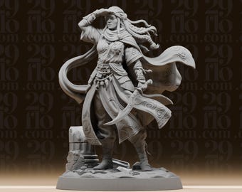 Estatua de guerrera nómada del desierto - Figura femenina de aventurera fantástica - Miniatura para juegos de rol de mesa - Escultura de viajera