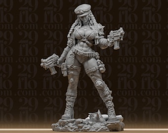 Sci-Fi Female Mercenary Statue - Cyberpunk Officer Figure - Grimdark Tabletop Miniature - Gun Soldier - 3D Printed Resin Model