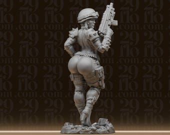 Sci-Fi Female Soldier Statue - Voluptuous Tactical Trooper - Cyberpunk Mercenary Figure - Tabletop RPG Miniature - 3D Printed Resin Model