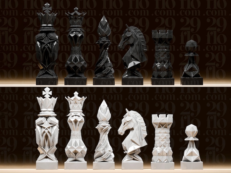 Geometric Chess Rook Origami Chess Pieces Set, Custom 3D Printed Resin Low Poly Chessmen ...