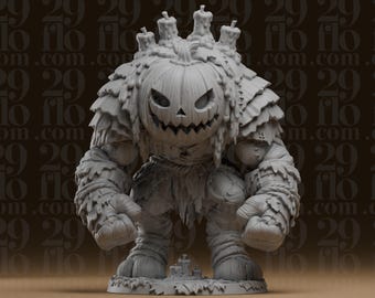 Kürbisgolem-Statue mit Kerzenkrone – Halloween-Monsterfigur