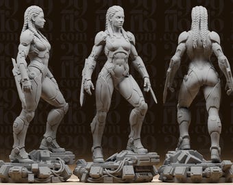 Estatua de dominatrix cyberpunk - Mujer cíborg de ciencia ficción - Figura de asesina futurista - Miniatura con armadura tecnológica