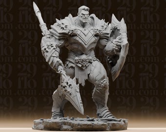 Barbarian Warlord Statue - Dark Fantasy Armor Figure - Skull Warrior Sculpture - RPG Tabletop Decor - Resin Collectible