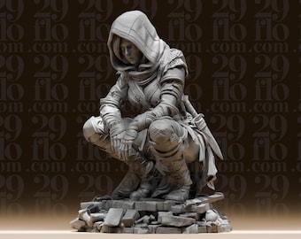 Female Rogue Statue - Large Resin Thief Figure - Hooded Assassin Collectible - DND Tabletop RPG Miniature - Dark Fantasy Gamer Gift