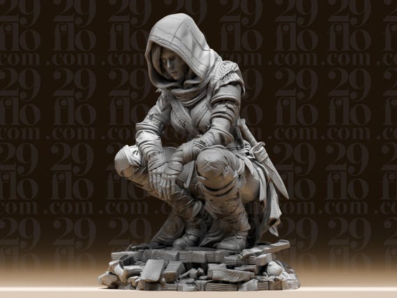 Female Rogue Statue - Large Resin Thief Figure - Hooded Assassin Collectible - DND Tabletop RPG Miniature - Dark Fantasy Gamer Gift